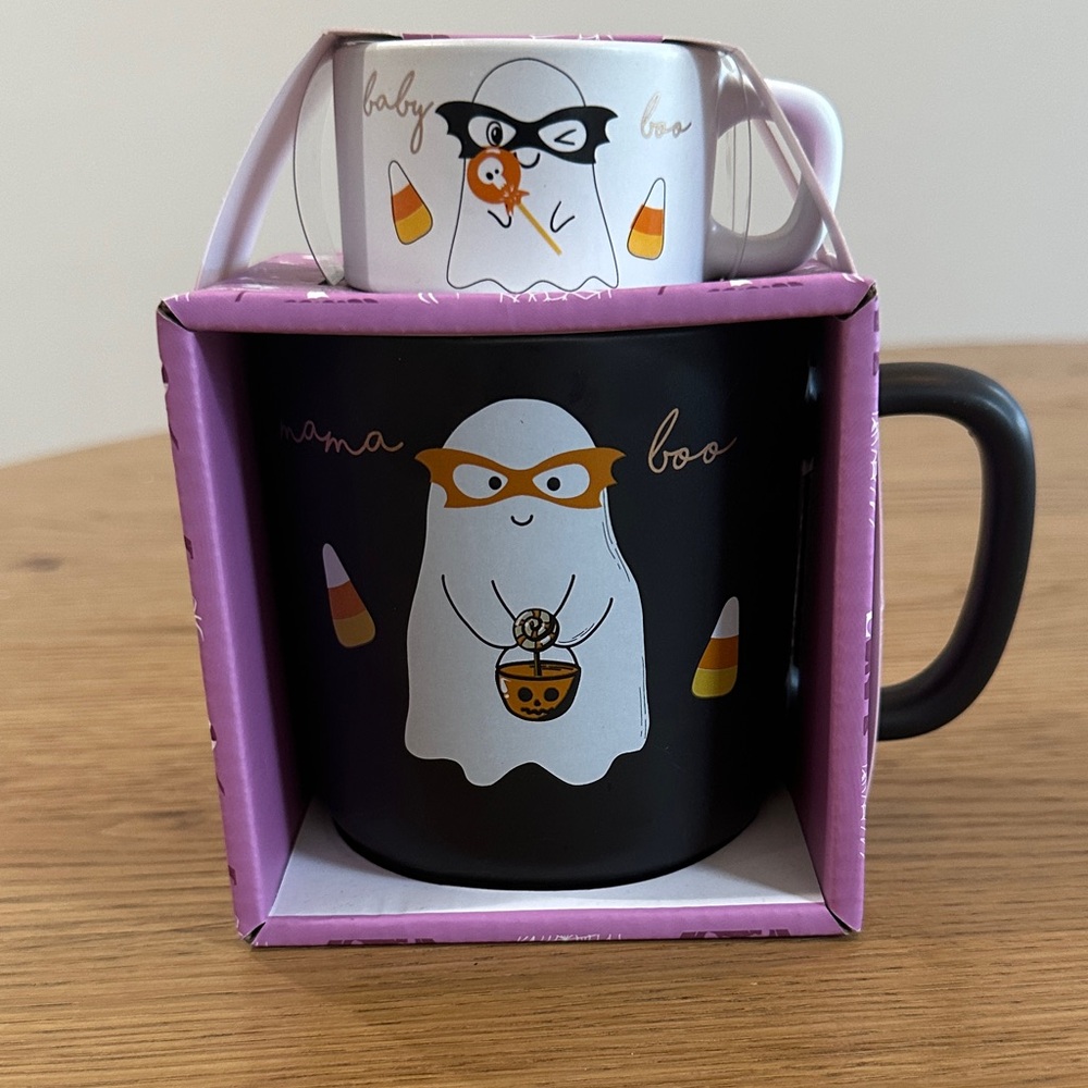 Ghost Halloween Mug Set - Mama Boo & Baby Boo 👻 Black and White